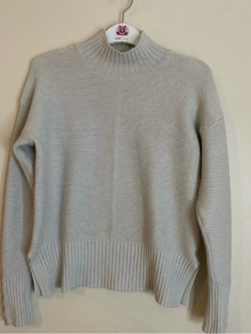 Cyrus minimalist Ribbed Mock Neck Sweater in Light Gray